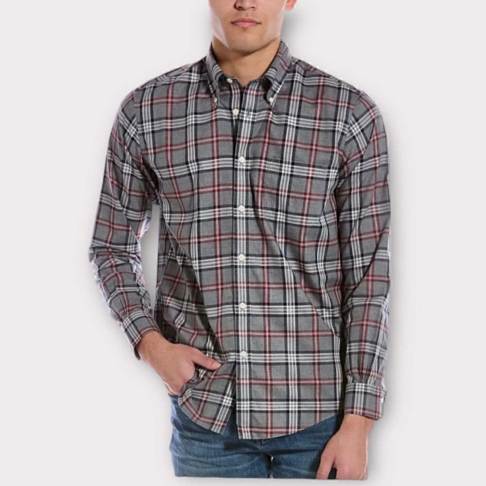 Brooks Brothers Regent Fit Cotton Button Down Shirt Gray Plaid size XL